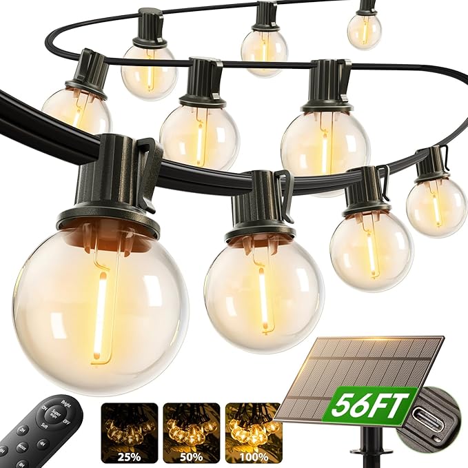 addlon 50FT Solar String Lights Outdoor Waterproof with Remote, G40 Globe Sol...