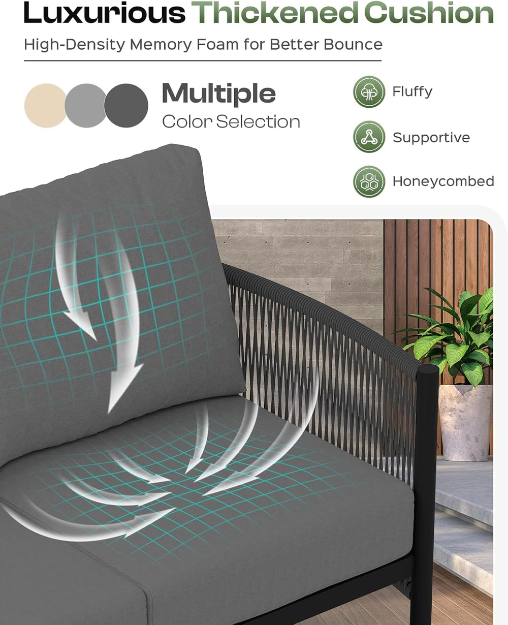 Aluminum Outdoor Patio Furniture Set with Dual-Layer Coffee Table, 4 Piece Mo...