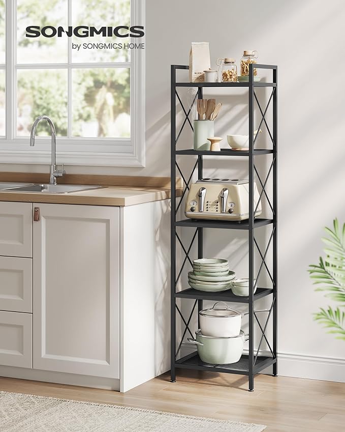 SONGMICS 5-Tier Metal Storage Rack, Shelving Unit with X Side Frames, Dense M...