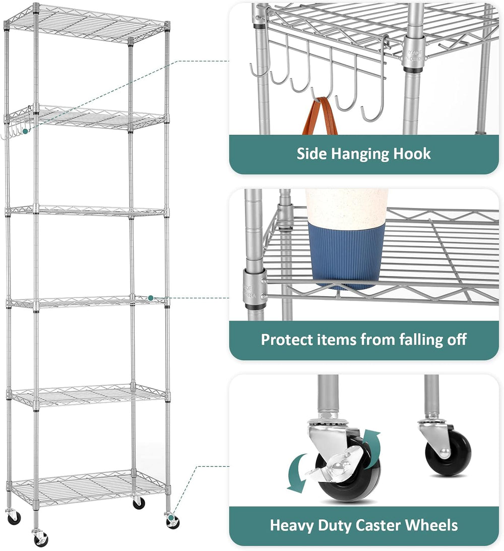 Homdox 6-Tier Storage Shelf Wire Shelving Unit Free Standing Rack Organizatio...