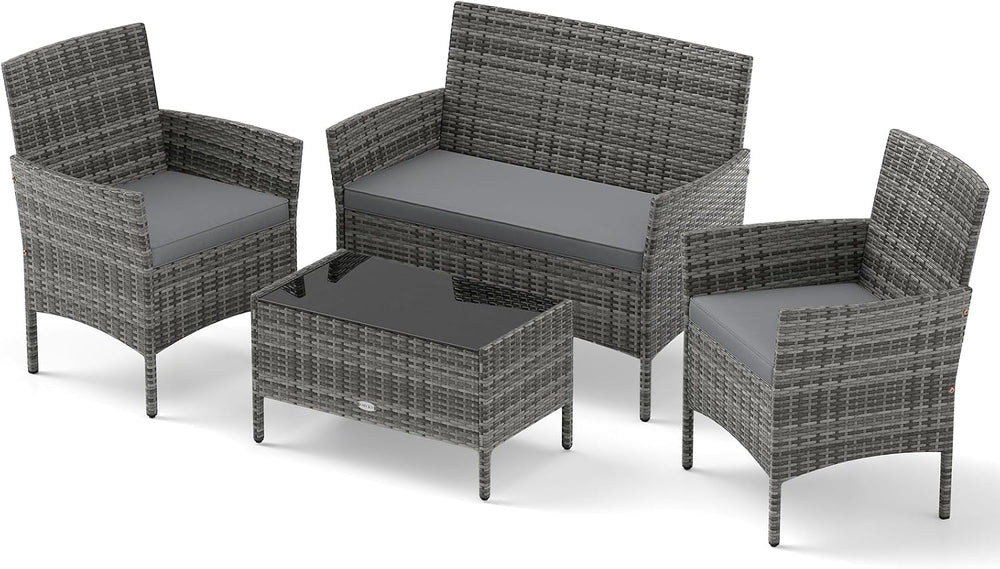 RELAX4LIFE 4-Piece Patio Furniture Set - Rattan Outdoor Conversation Bistro S...