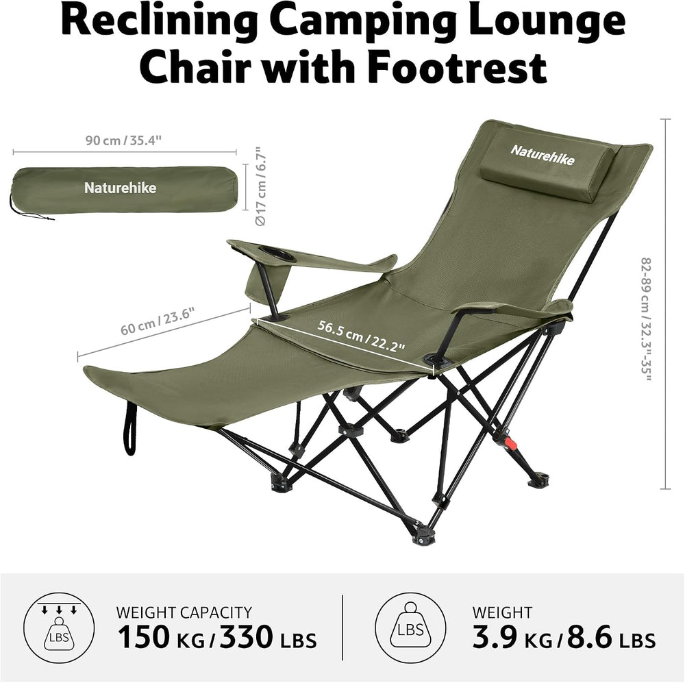 Naturehike 3-Position Adjustable Recliner with Footrest, Heavy Duty Folding C...
