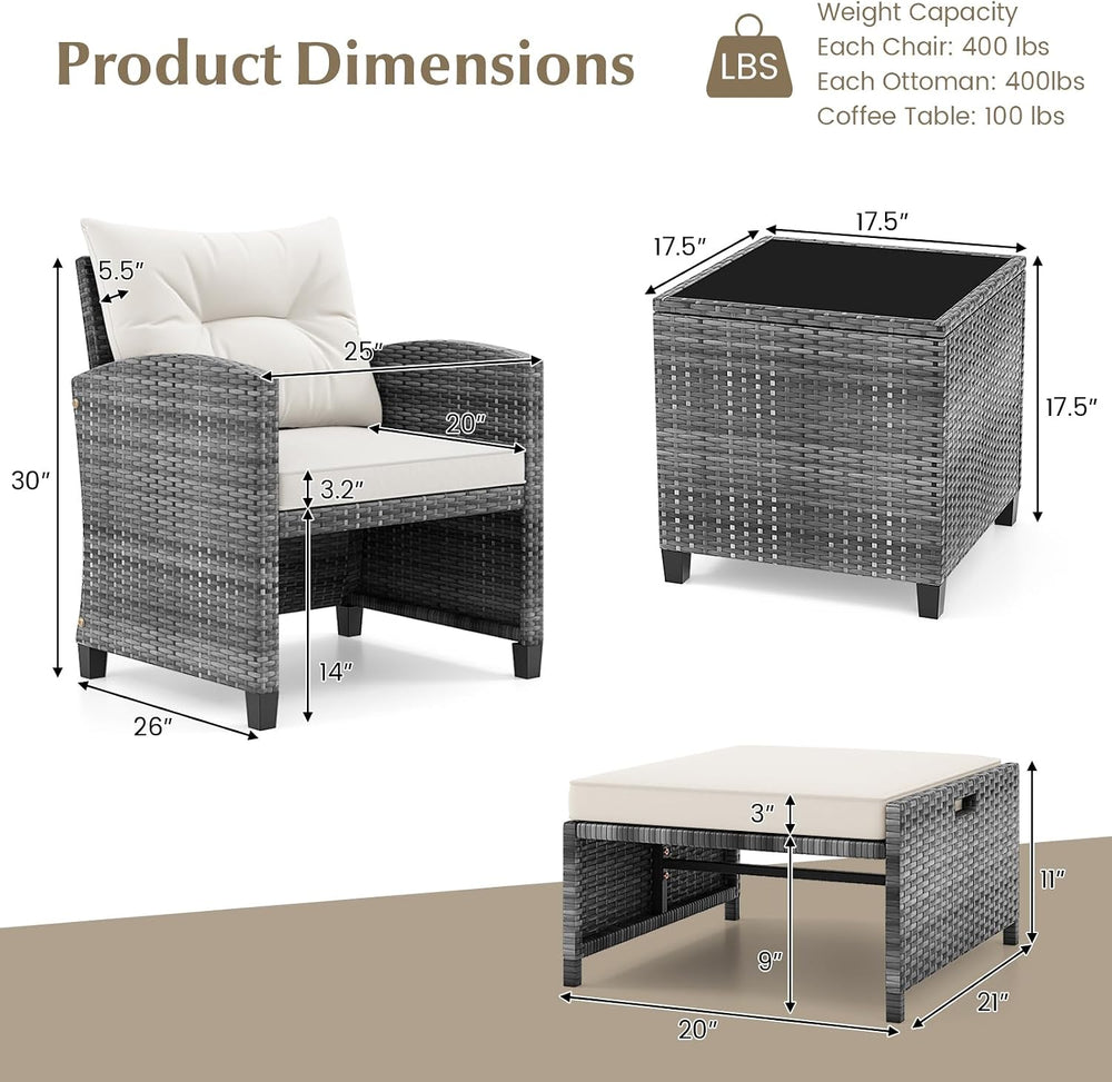 KOTEK 5 Pieces Patio Furniture Set with Ottomans, Wicker Patio Conversation S...