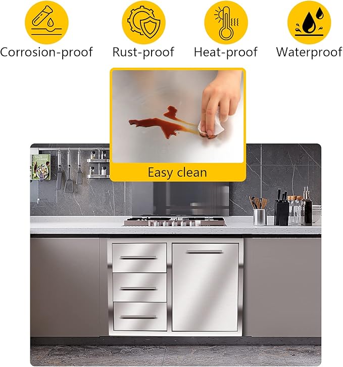 Outdoor Kitchen Drawer Combo, BBQ Access Trash Drawer Combo with Triple Stain...