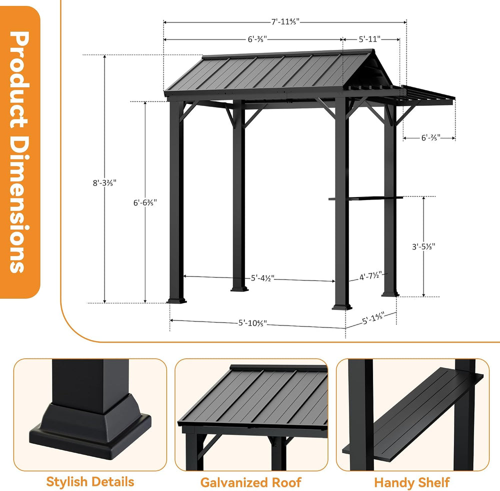 Covered Outdoor Grill Gazebo 6' x 8' with Galvanized Steel Roof and P...