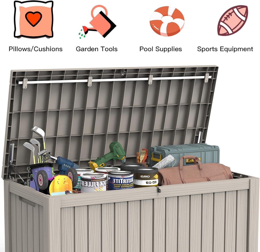 Mars Villa 150 Gallon Deck Box, Outdoor Storage Box, Outside Bin, Grey
