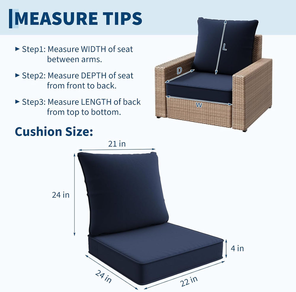 Garvee Outdoor Chair Cushion Set 24x22 Inch High Elasticity Water-Resistant