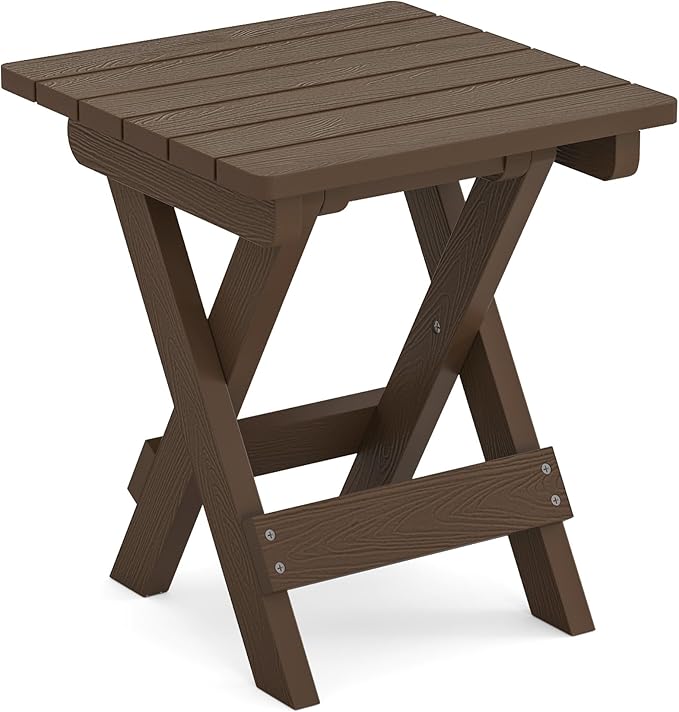 LUE BONA Small Outdoor Folding Side Table, HDPS Outside End Table for Patio, ...