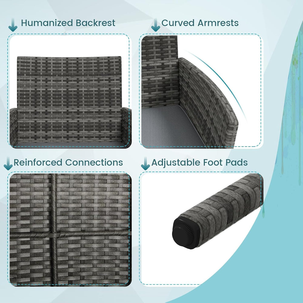RELAX4LIFE 4-Piece Patio Furniture Set - Rattan Outdoor Conversation Bistro S...