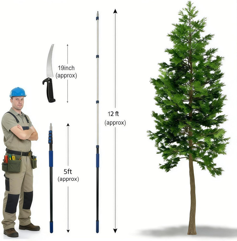 18FT Reach Manual Pole Saws for Tree Trimming with 3-12FT Telescoping Extensi...