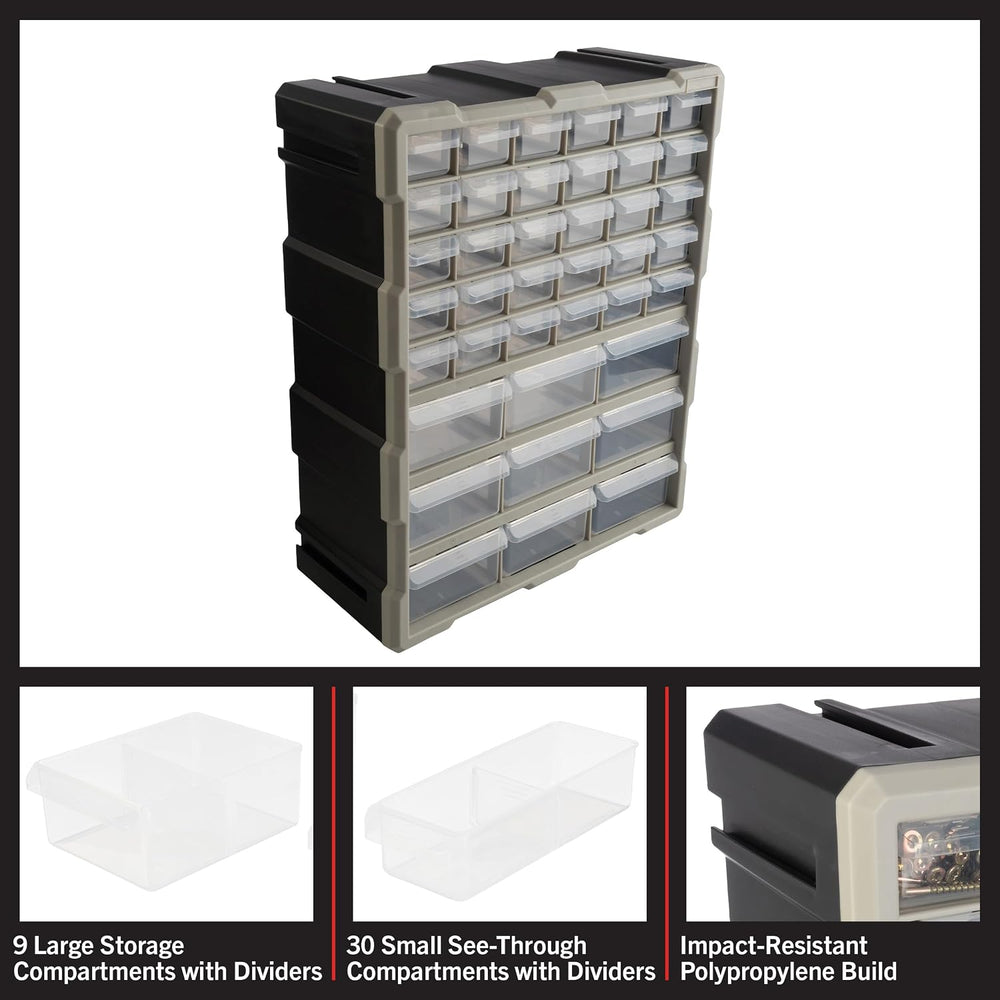 Stalwart 39-Drawer Plastic Small Parts Organizer, Black