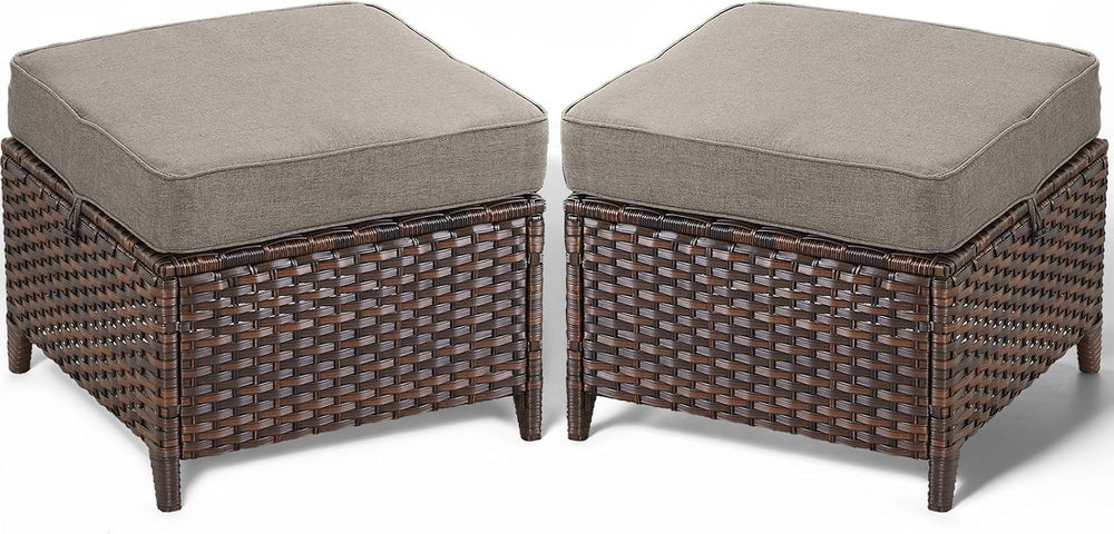 Patio Ottoman Outdoor Wicker Side Table - 2PCS Multipurpose Heavy Duty All-We...