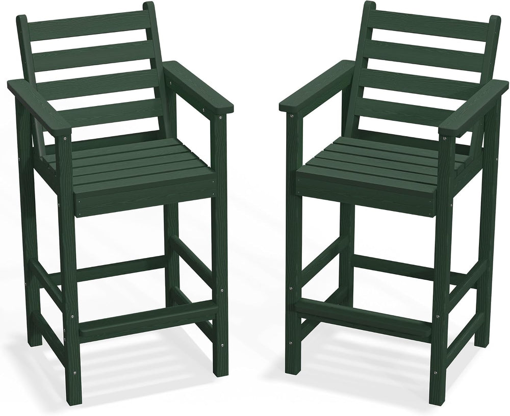PLUUV All Weather HDPE Adirondack Bar Height Chairs Set of 2,Dark Green