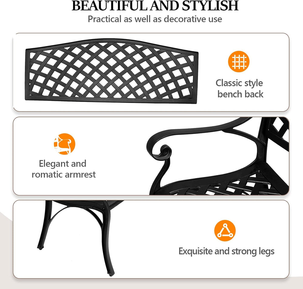 VINGLI 40.5" Outdoor Bench Patio Garden Bench, Anti- Rust Cast Aluminum ...