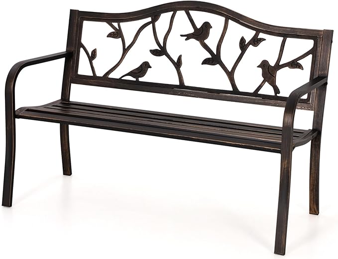 MFSTUDIO 50" Outdoor Garden Bench, Patio Metal Frame Park Bench with Bir...