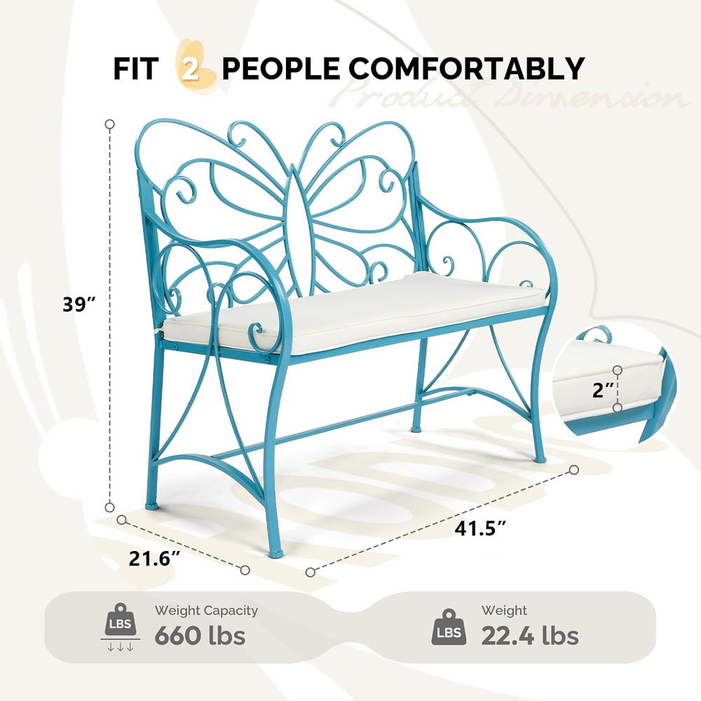 VINGLI 38.7in Cast Iron Outdoor Bench with Cushion, All Weather Resistant Met...
