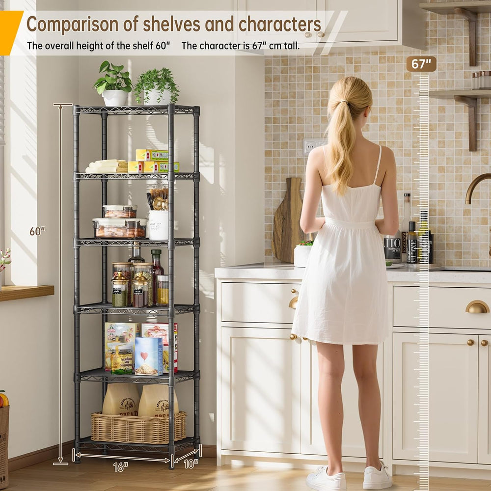 6Tier Adjustable Storage Shelves Metal Wire Shelving Standing Shelf