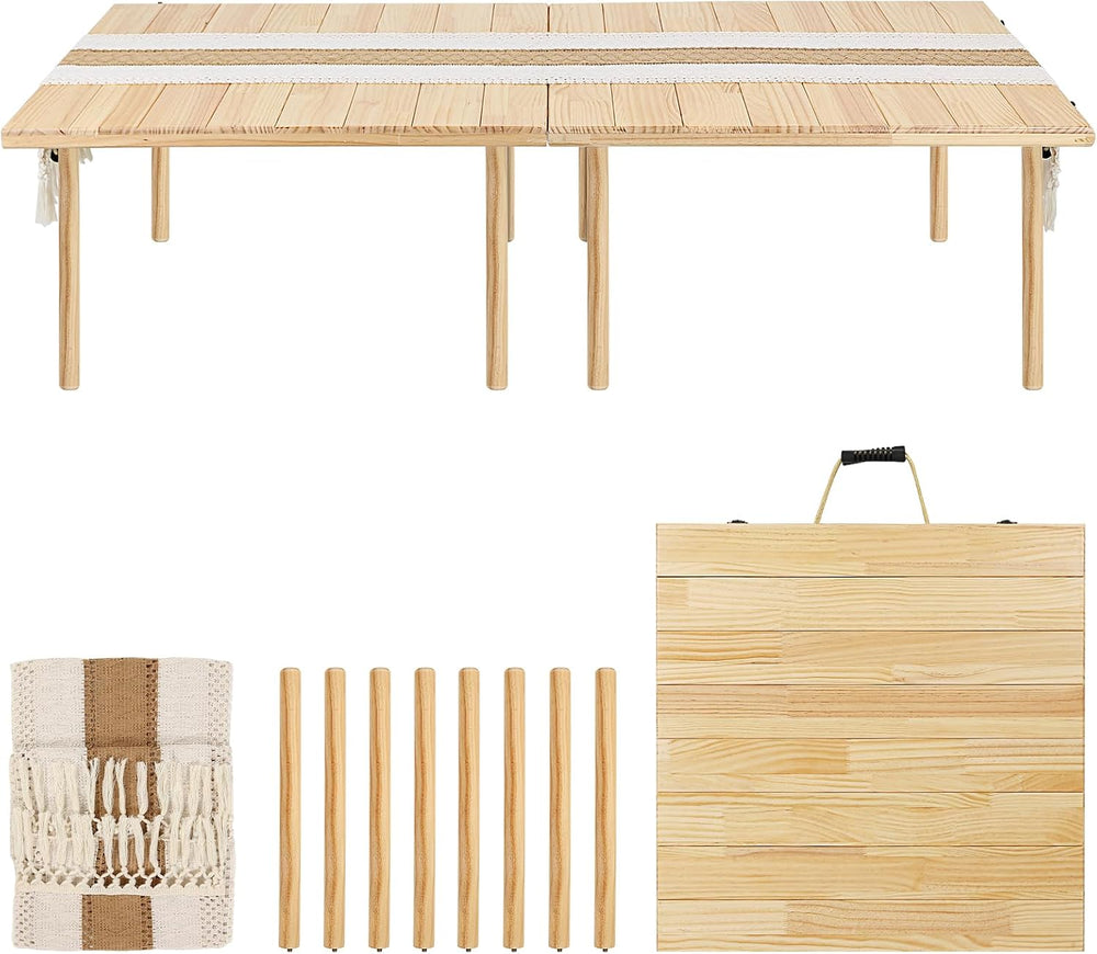60" x 30" Boho Low Picnic Table, Foldable Solid Wood Construction