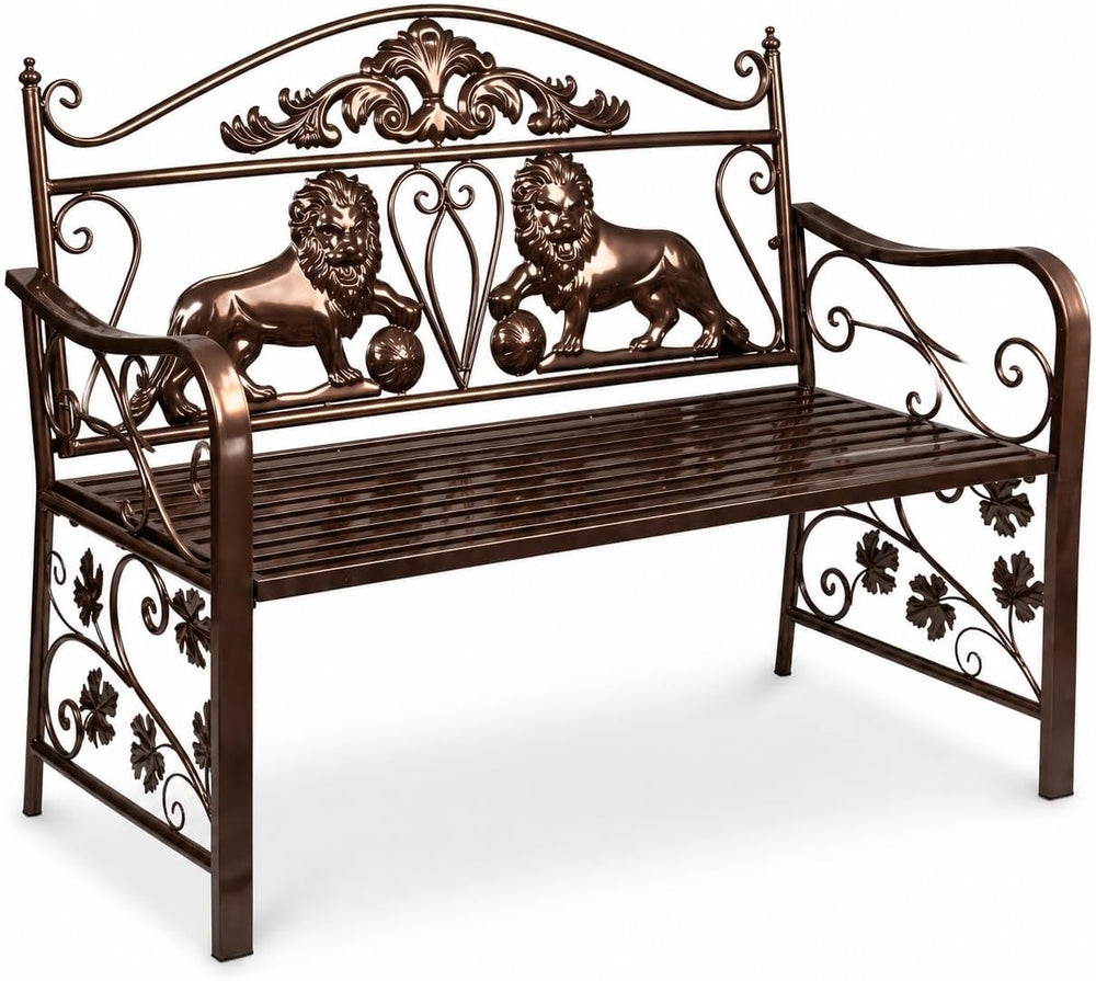 44.5" Outdoor Garden Bench, Heavy-Duty Metal Frame Patio Park Bench with...