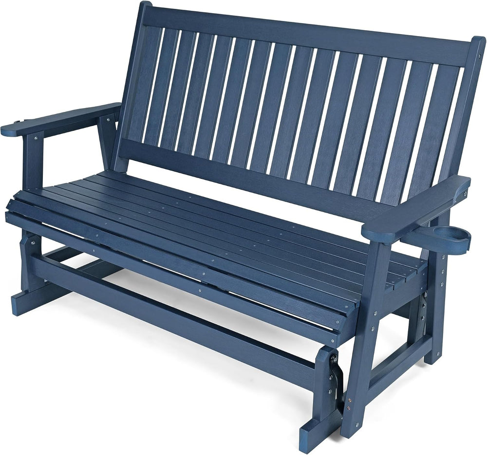 HIPS Patio Glider with Cup Holders, Durable Poly Lumber Material, All-Weather...