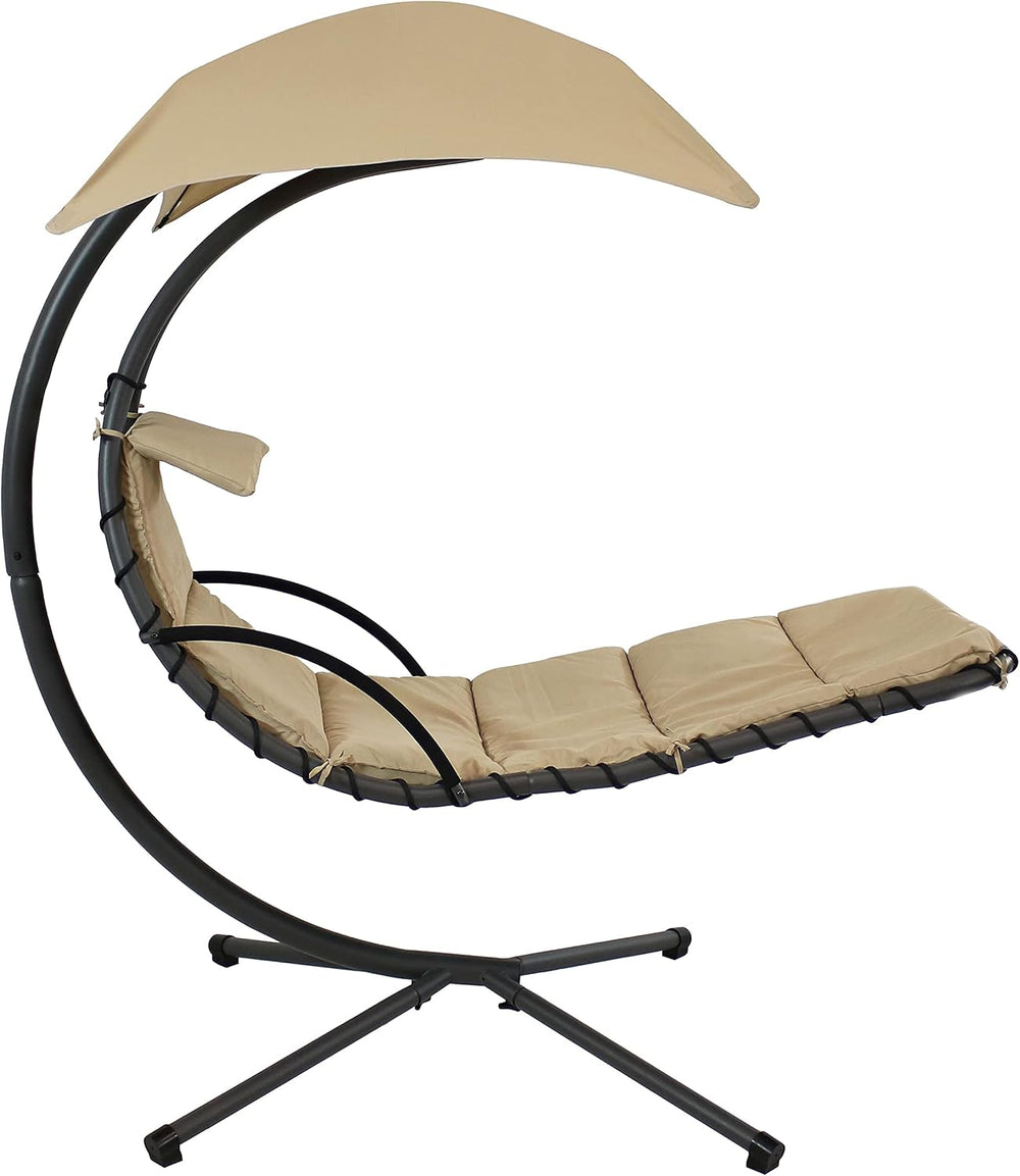 Sunnydaze Floating Chaise Lounger Swing Chair with Umbrella Canopy - Curved S...