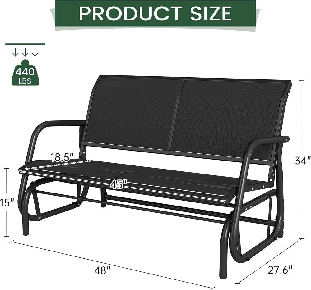 KROFEM Outdoor Glider Bench, Glider Bench for Outside Patio, Black
