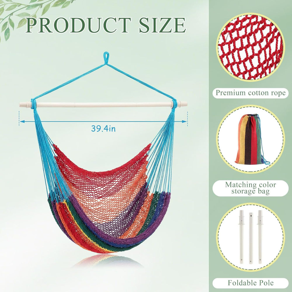 Barydat 2 Pcs Hanging Hammock Chair Boho Swing Chair, Rainbow Color