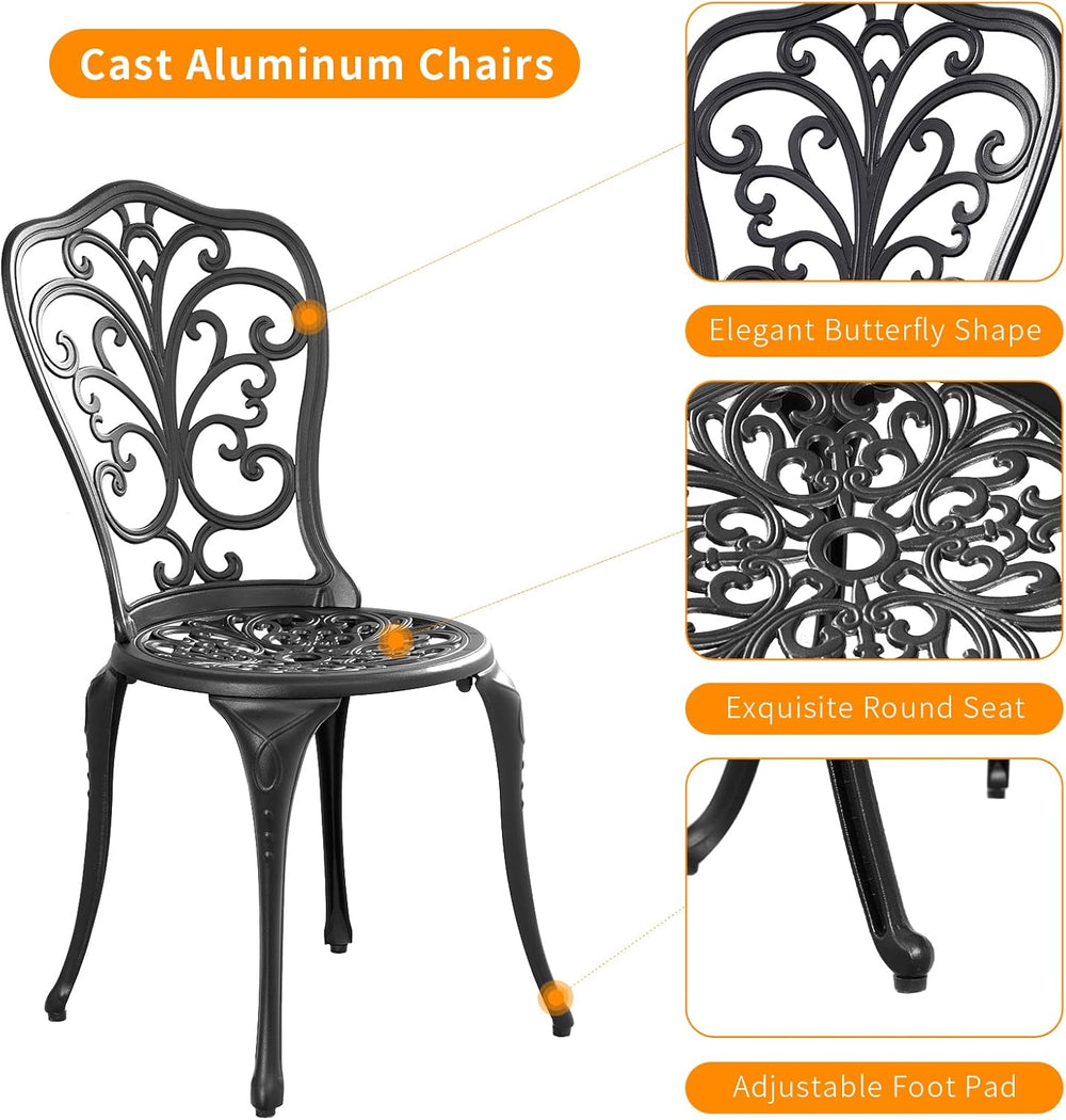 Outdoor Bistro Set 3 Piece Patio Bistro Set, Cast Aluminum Bistro Table and C...