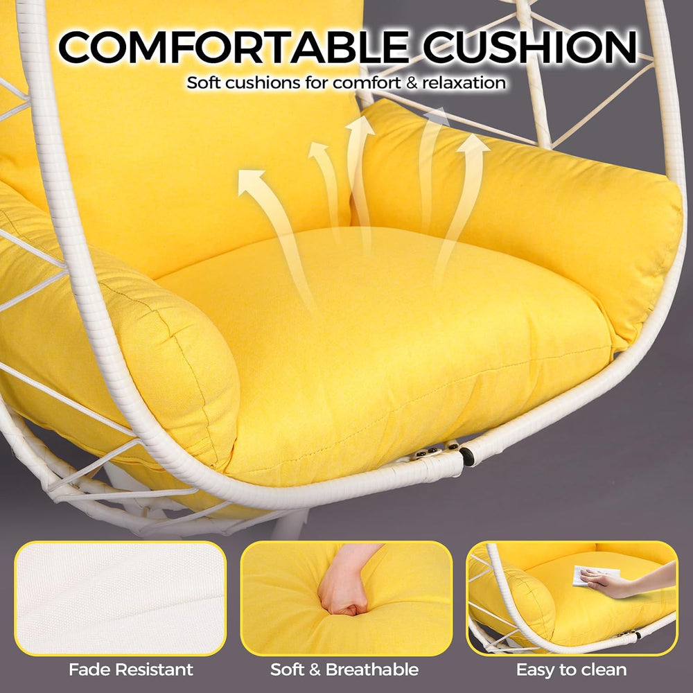 Egg Chair with Stand, Wicker Hanging Chair for Outdoor Patio, Cushioned Hammo...