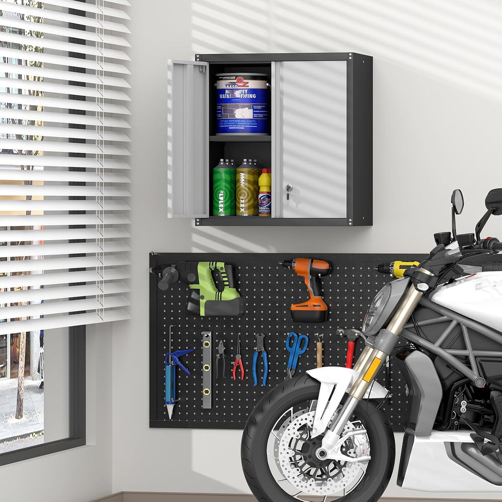 Metal Garage Storage Cabinet, Metal Wall Cabinets with Doors and Shelves, Ste...