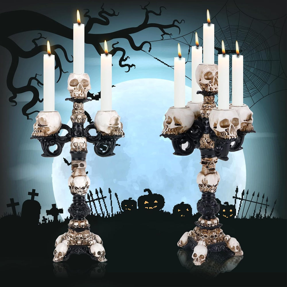 Skull Candle Holder for Halloween Decoration, Resin Gothic Skeleton Head Cand...