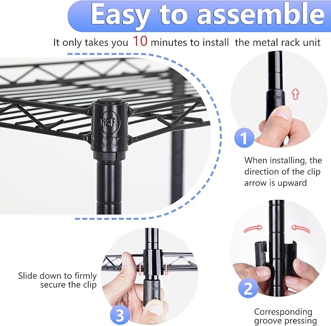 BestOffice | 6-Tier Wire Storage Shelves | 17x12x64 | Black | with Adjustable...