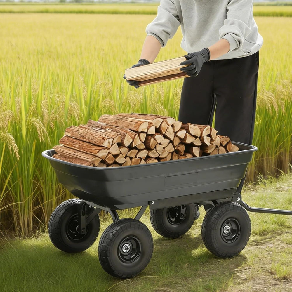Garden Dump Cart 660lb Heavy-Duty Steel Frame Flat-Free Tires