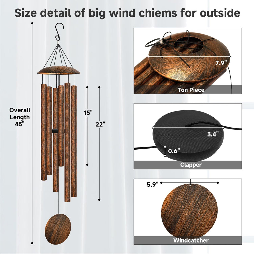 45" Large Wind Chimes for Outside,6 Thick and Bold Aluminum Tubes (Vintage)