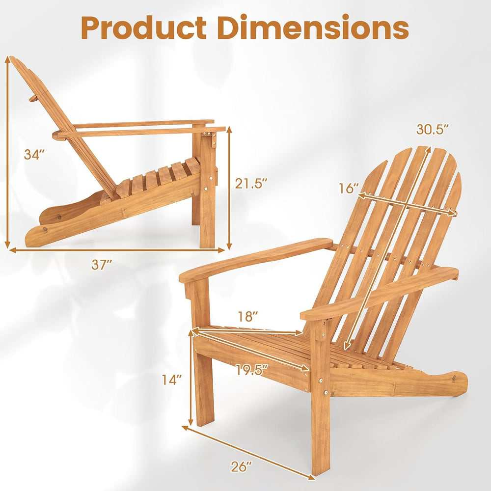 GIANTEX Adirondack Chair Acacia Wood Outdoor Chairs with 400 lbs Weight Capac...