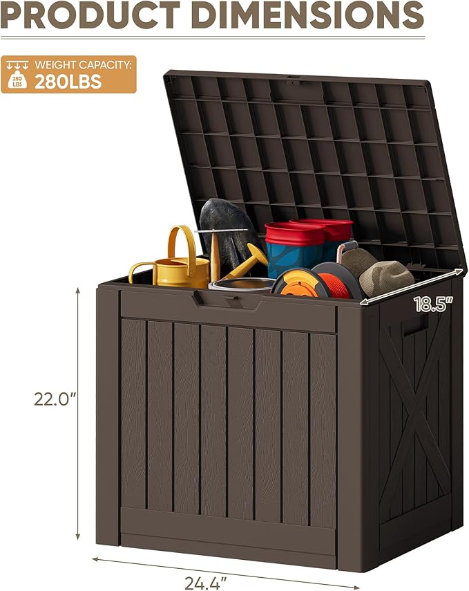 JUMMICO 42 Gallon Deck Box Waterproof, Resin Outdoor Storage Box with Side Ha...