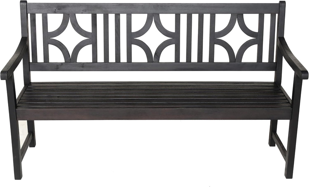 JONATHAN Y Sloane 59" Ogee Diamond Back Acacia Wood Outdoor Bench, Black