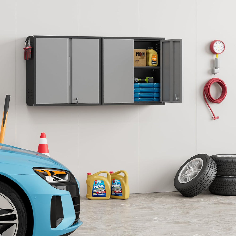 Garage Wall Cabinet, Metal Garage Cabinets with 2 Doors and Adjustable Shelf,...