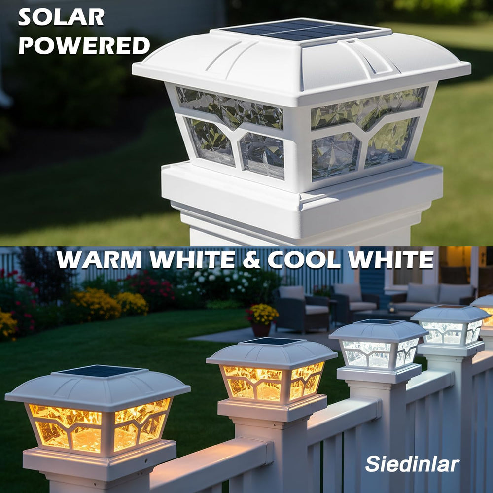 SIEDiNLAR Solar Post Cap Lights Outdoor 2 Modes, 4 Pack, White, Warm/White | ...