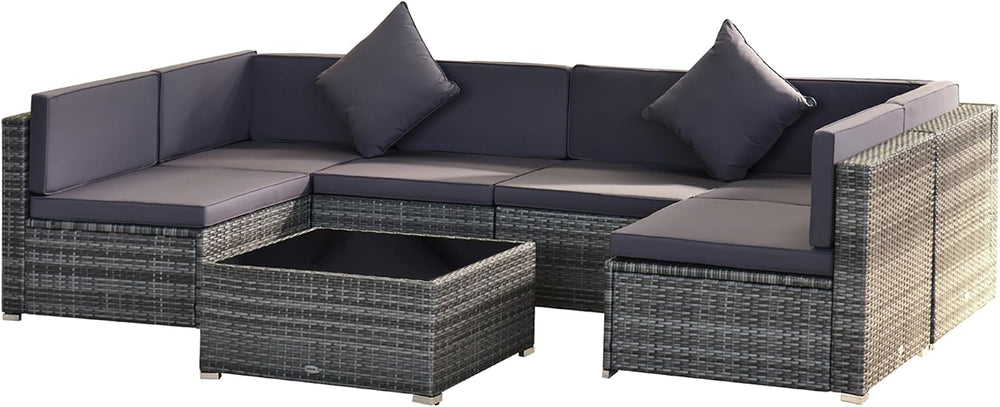 Outsunny 7 Piece Patio Furniture Set Wicker Outdoor Sectional Gray