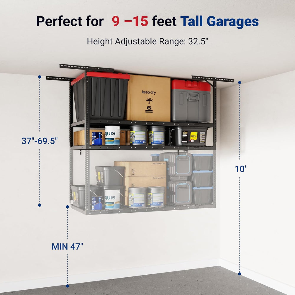 FLEXIMOUNTS 3x6 2-Tier Overhead Ceiling Garage Storage Rack, Black
