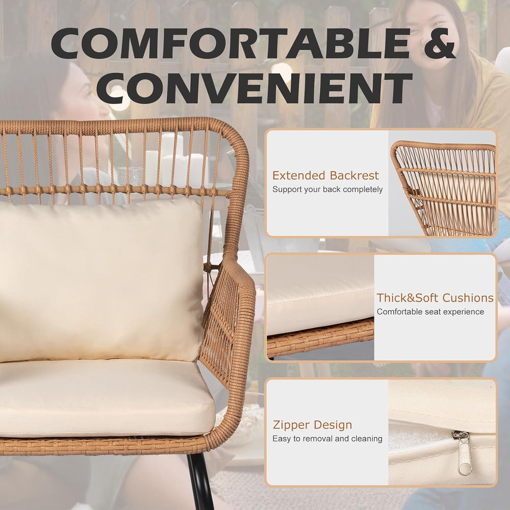 3 Piece Outdoor Wicker Furniture Bistro Set, Rattan Chairs Conversation Sets ...
