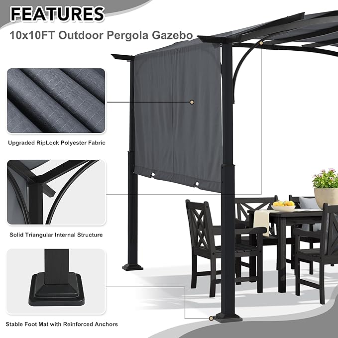 MASTERCANOPY 10x10ft Outdoor Retractable Pergola with Sun Shade Canopy Patio ...