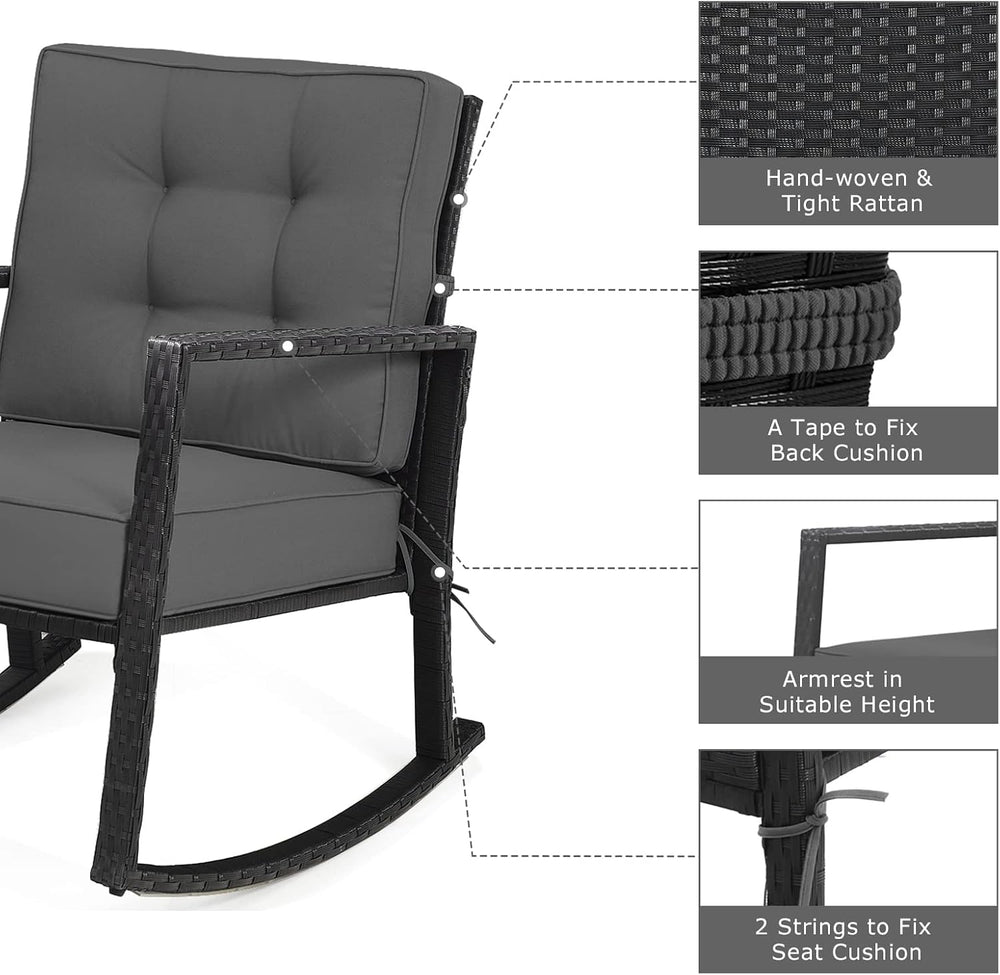 Tangkula Outdoor Rocking Chair with 5” Thick Soft Cushions, Grey (1)