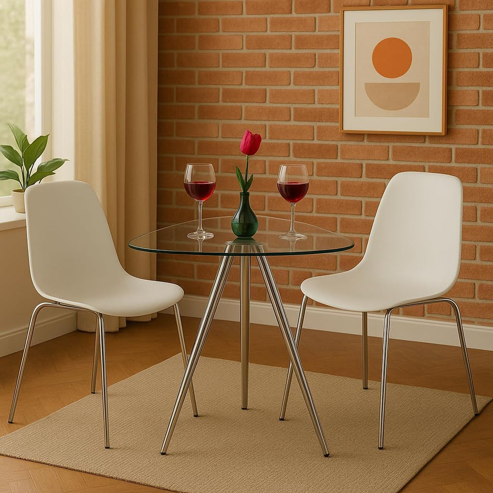 Mango Steam Lisbon 3-Sided Bistro Table, Tempered Glass Triangle Top - Modern...