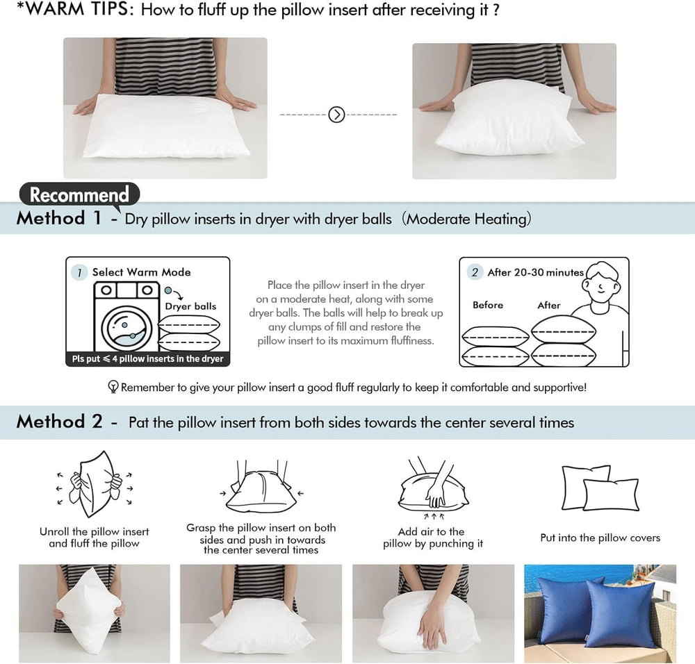 MIULEE 20x20 Inch Outdoor Pillow Inserts, Pack of 4 Waterproof Pillows
