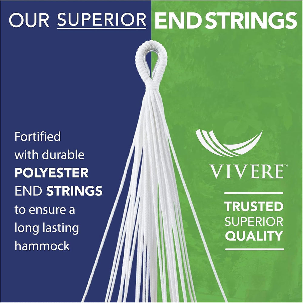 Vivere Brazilian Style Double Cotton Hammock with Polyester End Strings, 450 ...