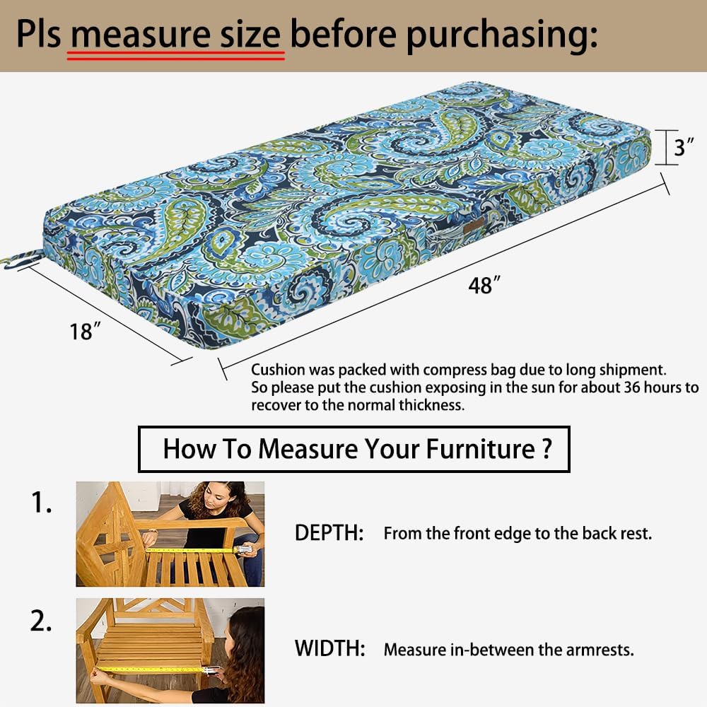 Magpie Fabrics Outdoor Bench Cushion 48 x 18 Inch, Waterproof Fade Resistant ...