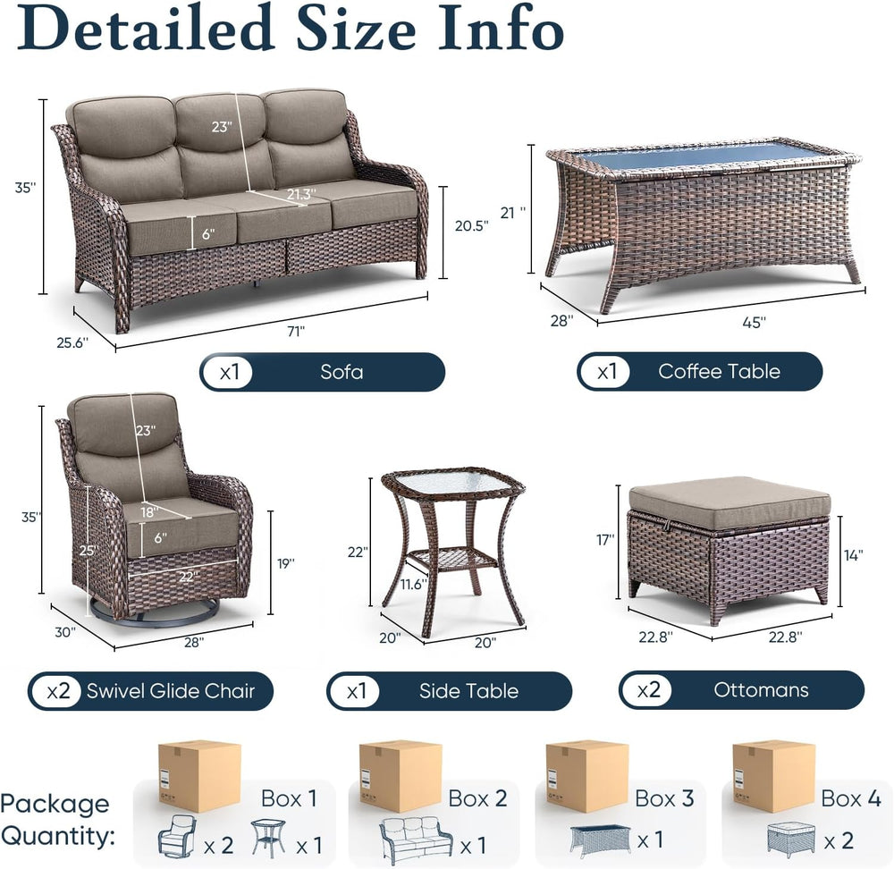 Belord Luxury 6" Thick Cushioned 7 Pieces Patio Furniture Set with Outdo...