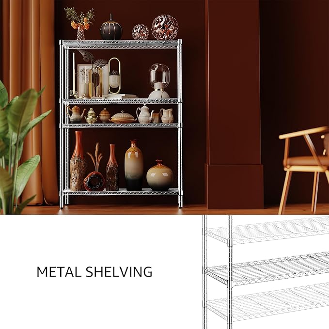 IZEUK 4-Tier Adjustable Heavy Duty Metal Wire Shelving Unit, Wide Storage Rac...